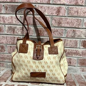 Vintage Dooney and Bourke monogram Brown and Cream Tote Bag